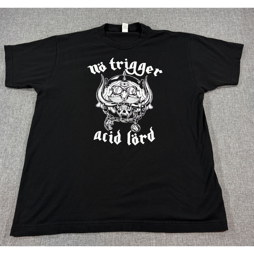 No Trigger Acid Lord Graphic T-Shirt Black Cotton Band Tee Skater Punk Men's L